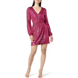 NWT The Drop Helena Sequin Wrap Dress Luminous Pink Size XS
